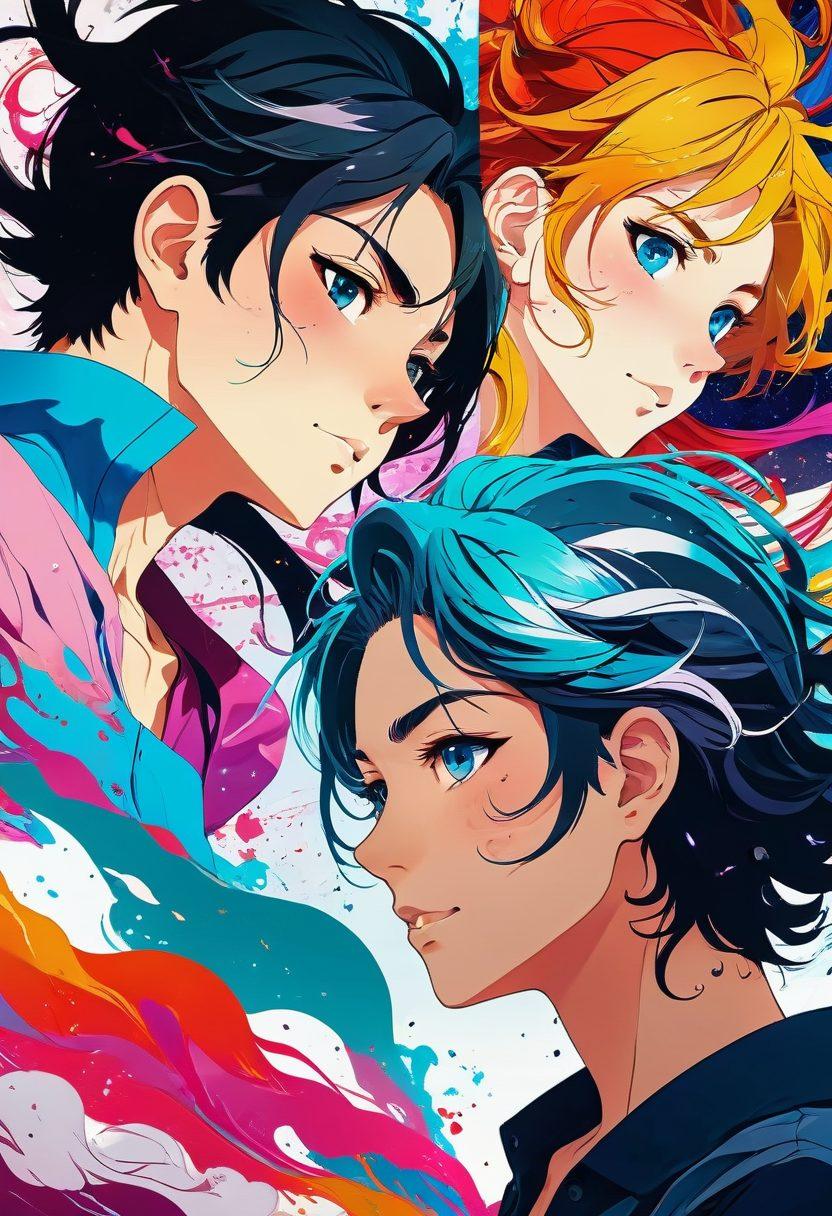 A dynamic split-screen illustration featuring manga panels on one side transforming into vibrant, animated scenes of adult storytelling on the other. Include characters expressing deep emotions and sexuality, surrounded by swirling colors and effects to symbolize motion. Integrate elements like swirling ink or brush strokes that blur the line between static art and animation. The overall tone should be enticing, imaginative, and visually striking. vibrant colors. 3D. cinematic style.